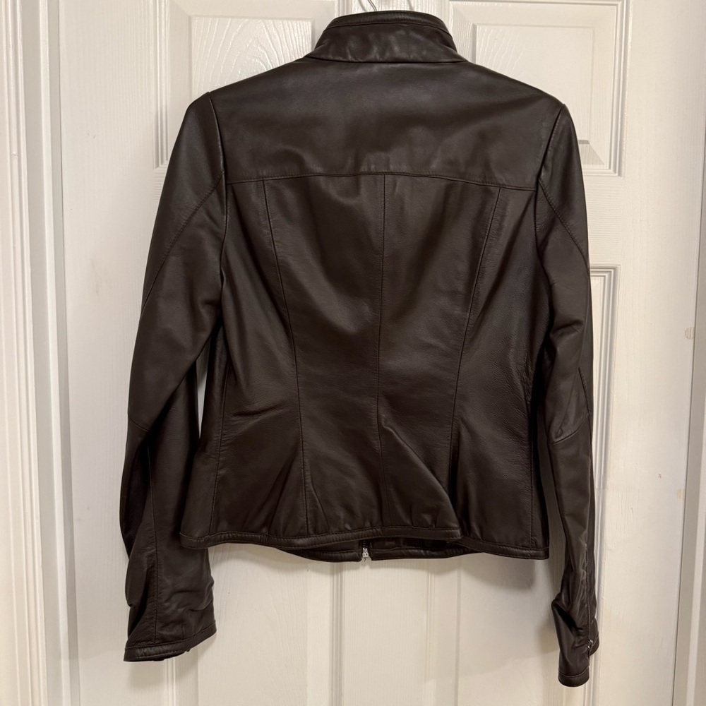 Vintage Like New Black Rivet Ruched Front Leather Jacket - Picture 2 of 7